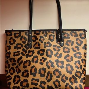 Coach Leather Leopard Bag